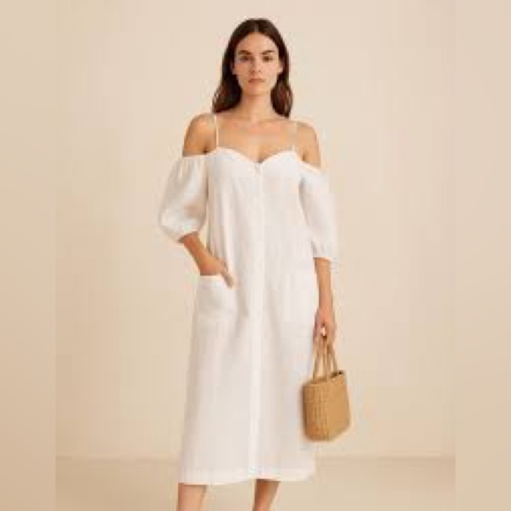 Reformation Linen Button Front Midi Dress‎ Pockets Strappy $248 MSRP Small